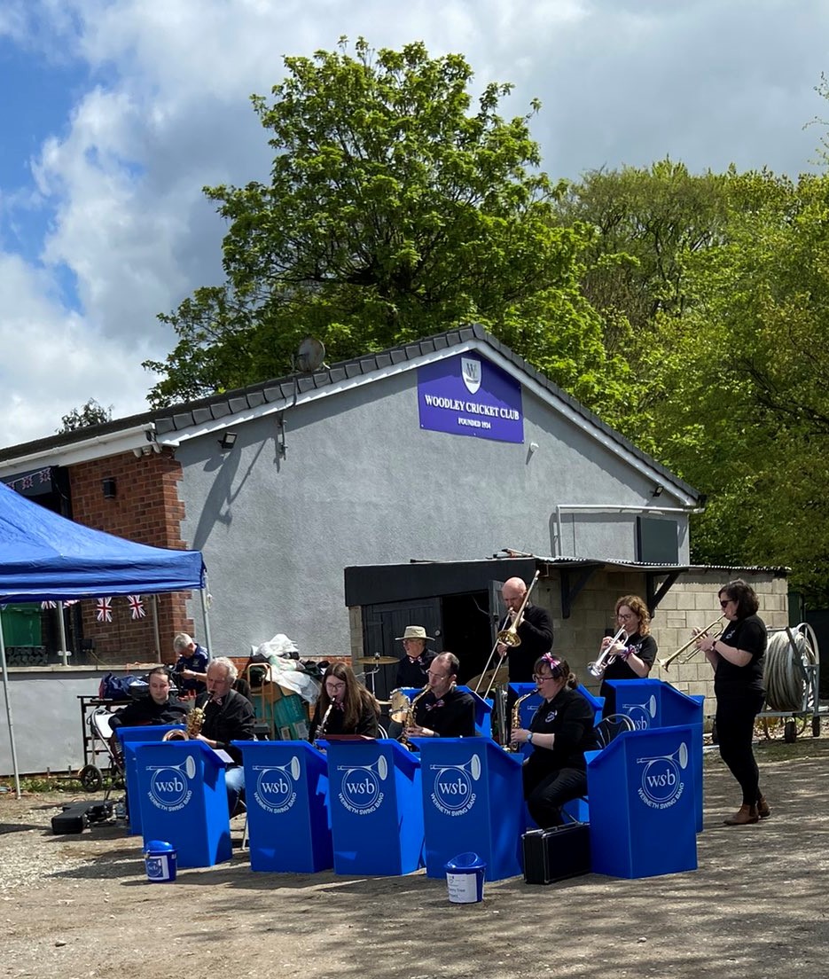 Werneth Swing Band playing at Woodley Cricket Club as part of the Coronation Celebration